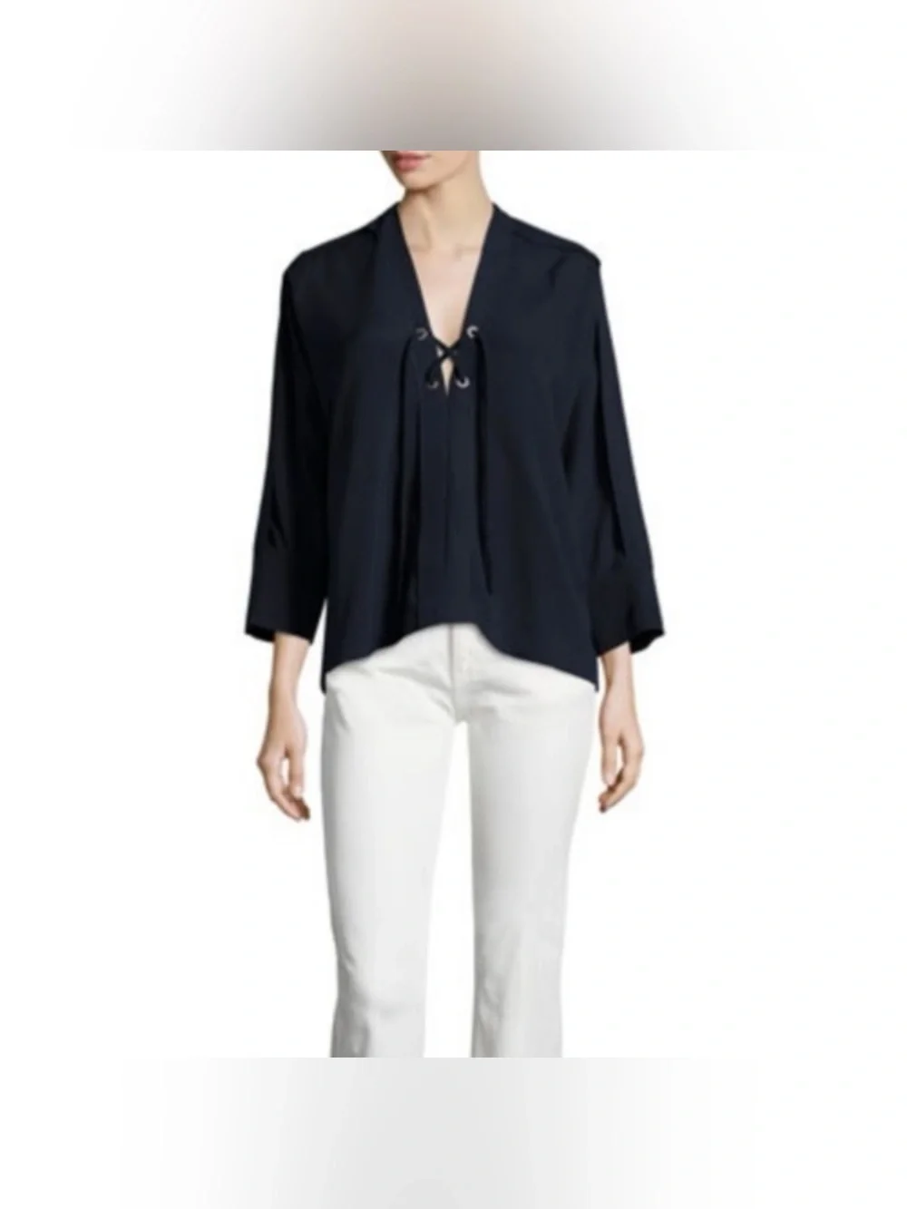 IRO navy Ali’s‎ lace-up blouse size 36 - 4